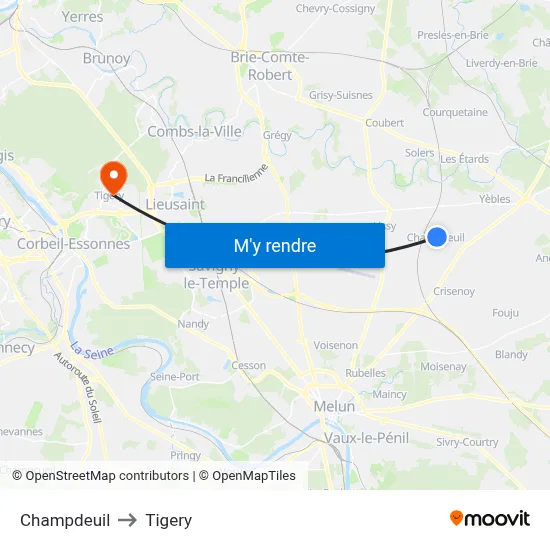 Champdeuil to Tigery map