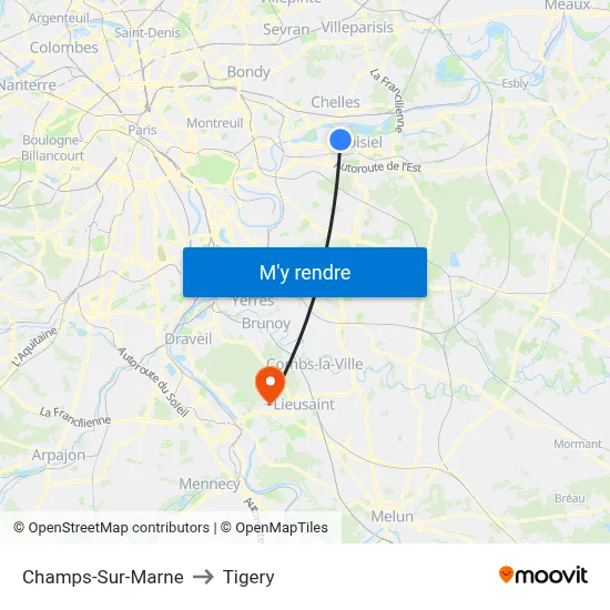 Champs-Sur-Marne to Tigery map