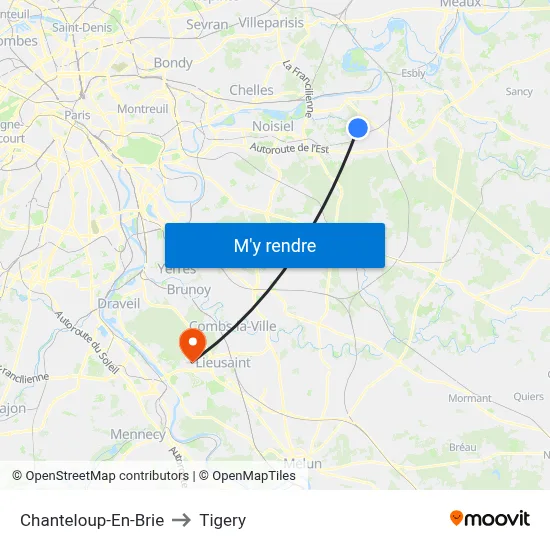 Chanteloup-En-Brie to Tigery map
