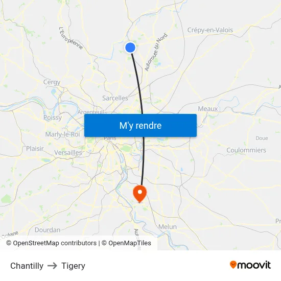 Chantilly to Tigery map