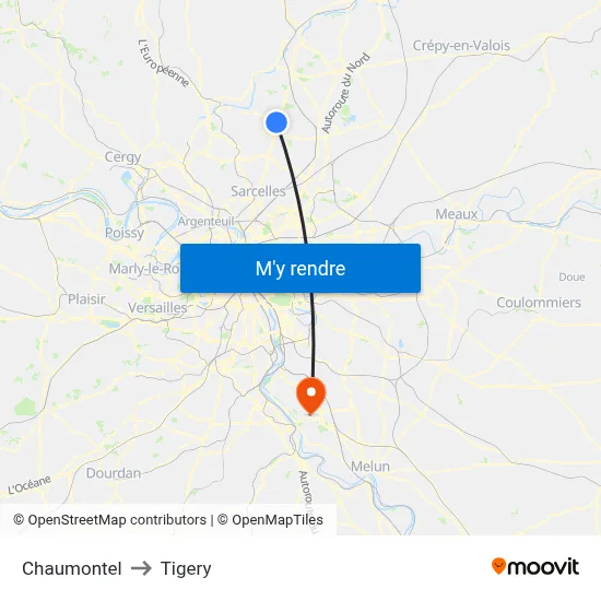 Chaumontel to Tigery map