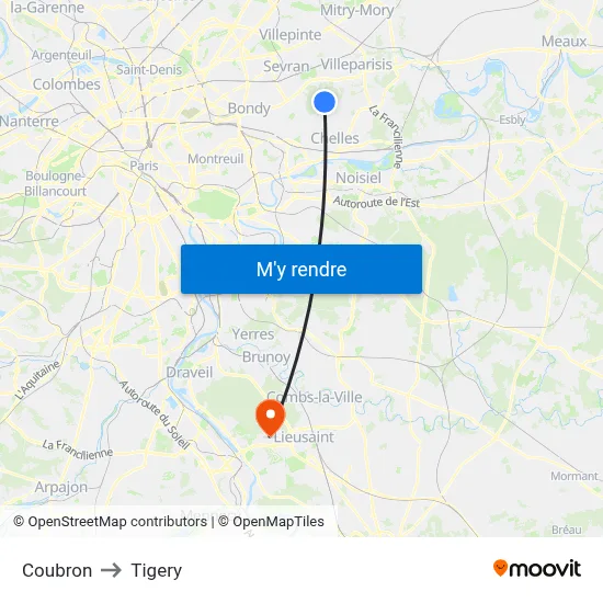 Coubron to Tigery map