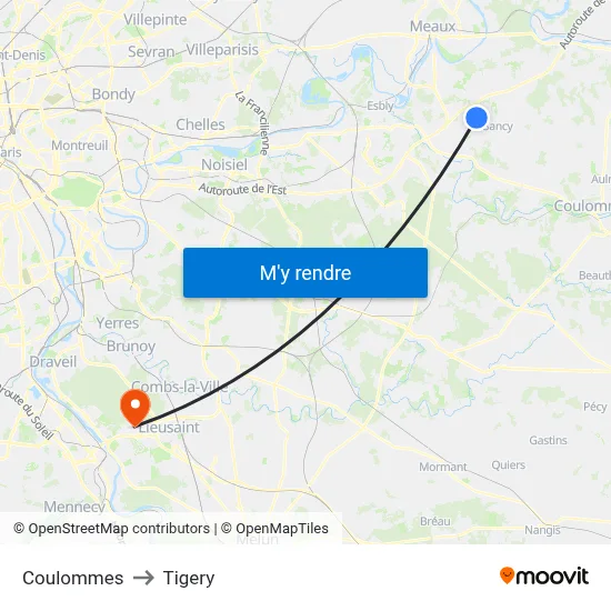 Coulommes to Tigery map