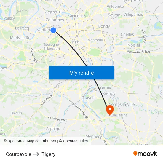 Courbevoie to Tigery map