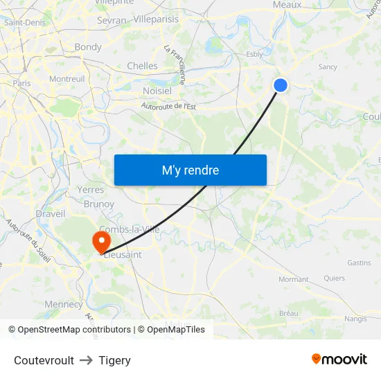 Coutevroult to Tigery map