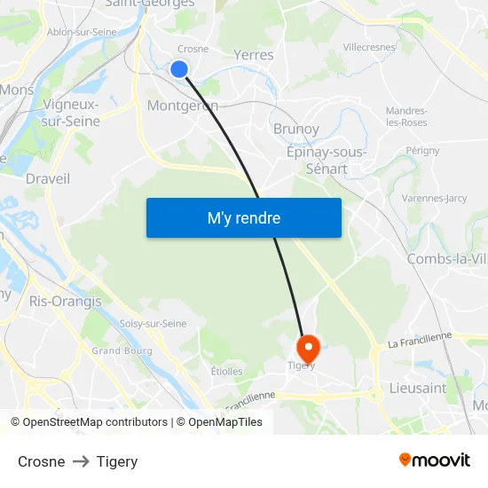 Crosne to Tigery map