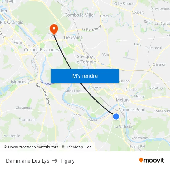 Dammarie-Les-Lys to Tigery map