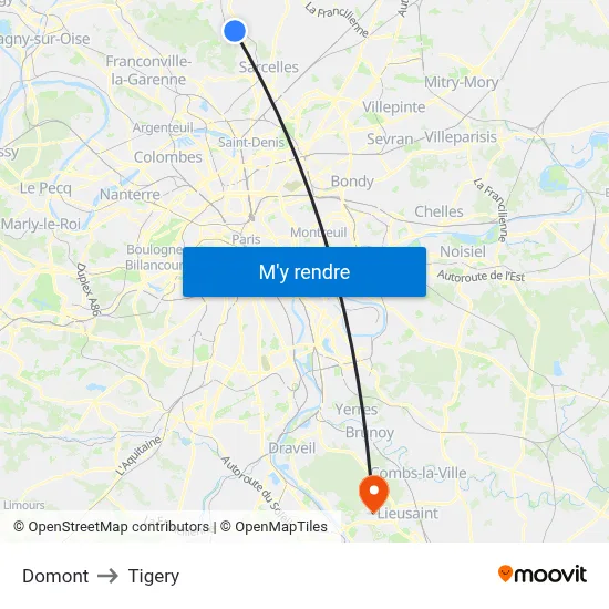 Domont to Tigery map