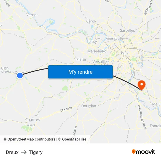 Dreux to Tigery map