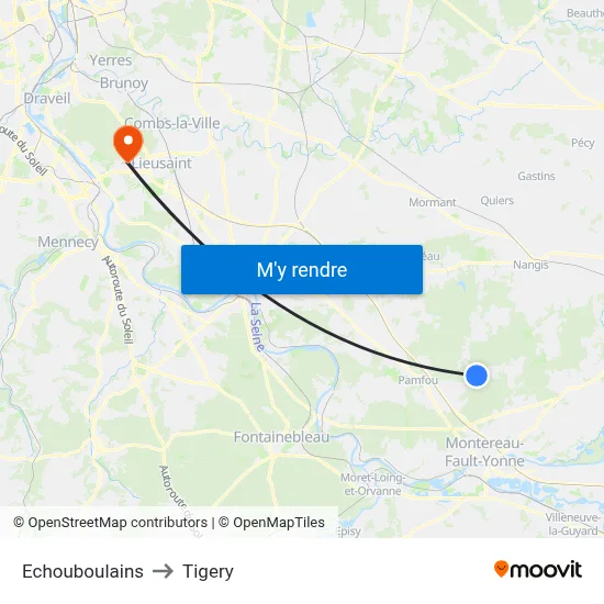 Echouboulains to Tigery map