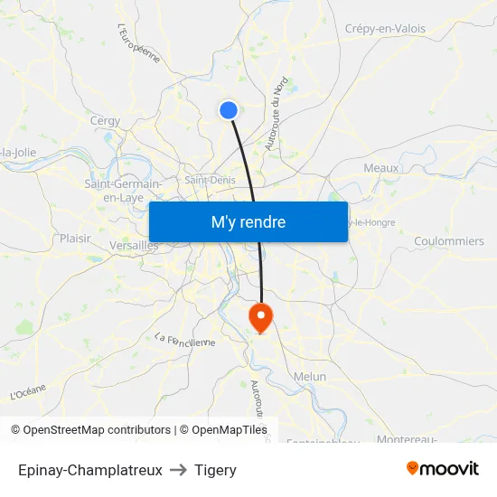 Epinay-Champlatreux to Tigery map