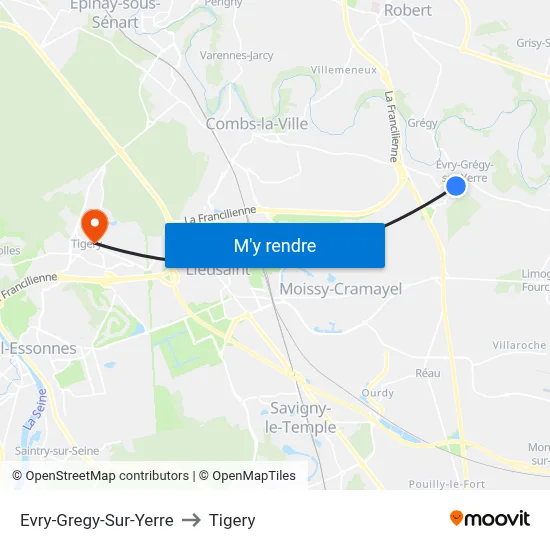 Evry-Gregy-Sur-Yerre to Tigery map