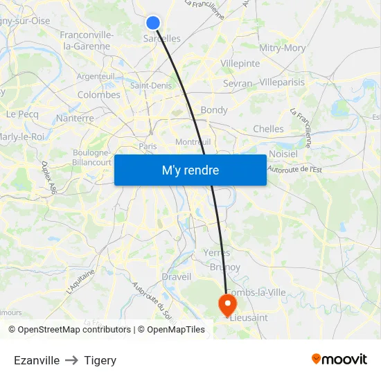 Ezanville to Tigery map