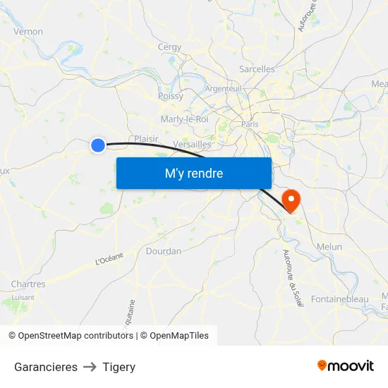 Garancieres to Tigery map
