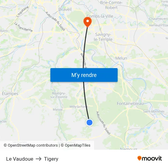 Le Vaudoue to Tigery map