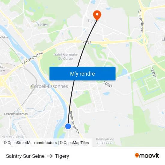 Saintry-Sur-Seine to Tigery map
