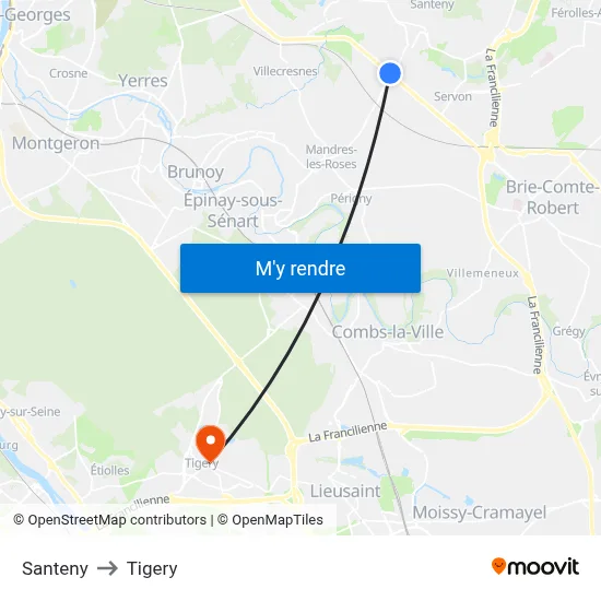 Santeny to Tigery map
