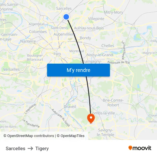 Sarcelles to Tigery map
