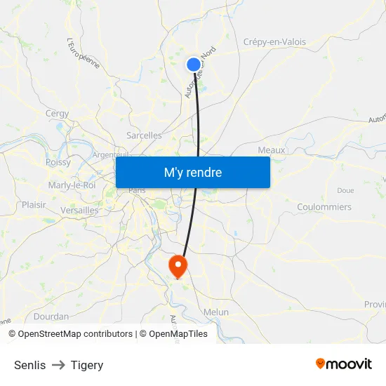 Senlis to Tigery map