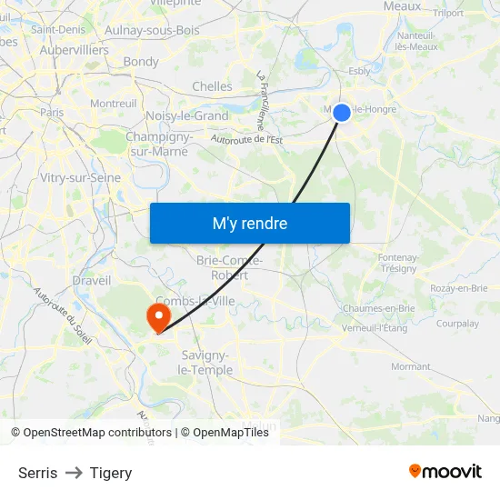 Serris to Tigery map