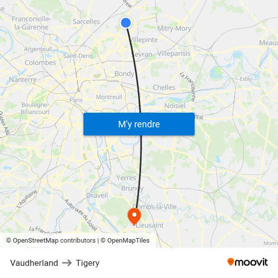Vaudherland to Tigery map