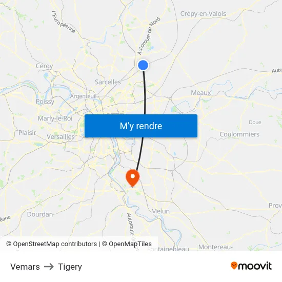 Vemars to Tigery map