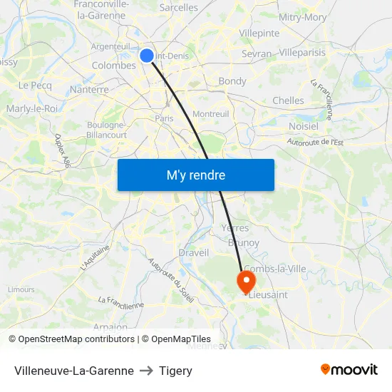 Villeneuve-La-Garenne to Tigery map
