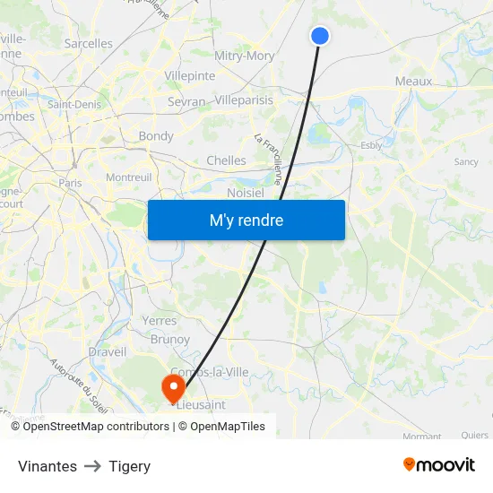 Vinantes to Tigery map