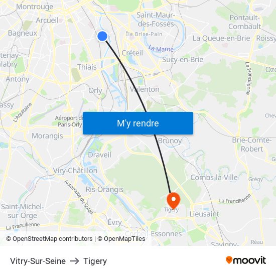 Vitry-Sur-Seine to Tigery map