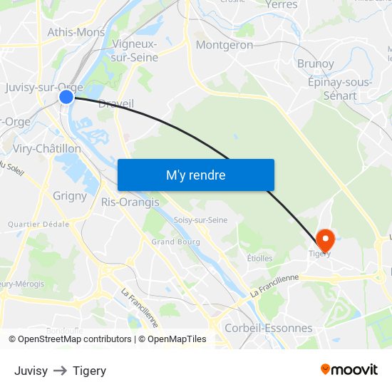 Juvisy to Tigery map