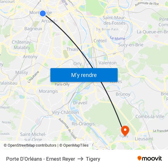 Porte D'Orléans - Ernest Reyer to Tigery map