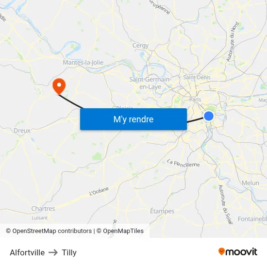 Alfortville to Tilly map