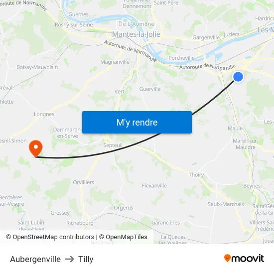 Aubergenville to Tilly map