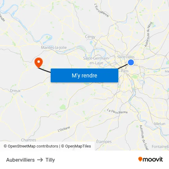 Aubervilliers to Tilly map