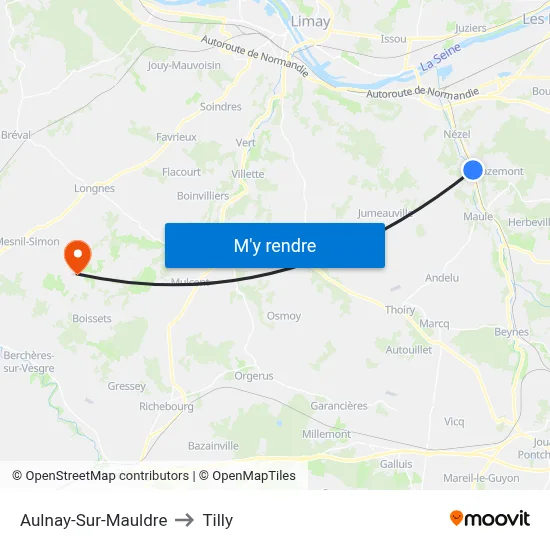Aulnay-Sur-Mauldre to Tilly map