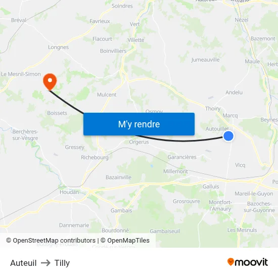 Auteuil to Tilly map