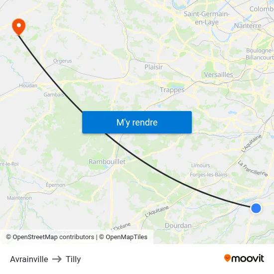 Avrainville to Tilly map
