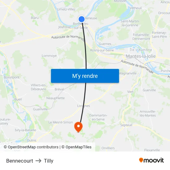 Bennecourt to Tilly map
