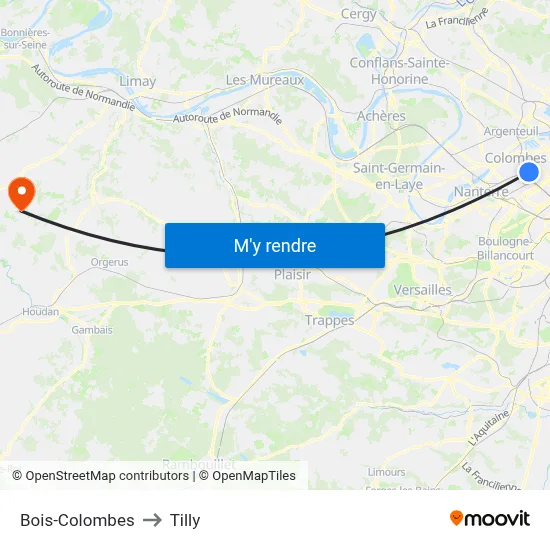 Bois-Colombes to Tilly map