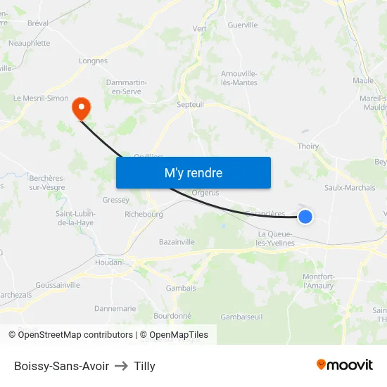 Boissy-Sans-Avoir to Tilly map