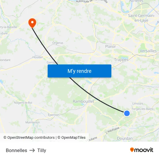 Bonnelles to Tilly map