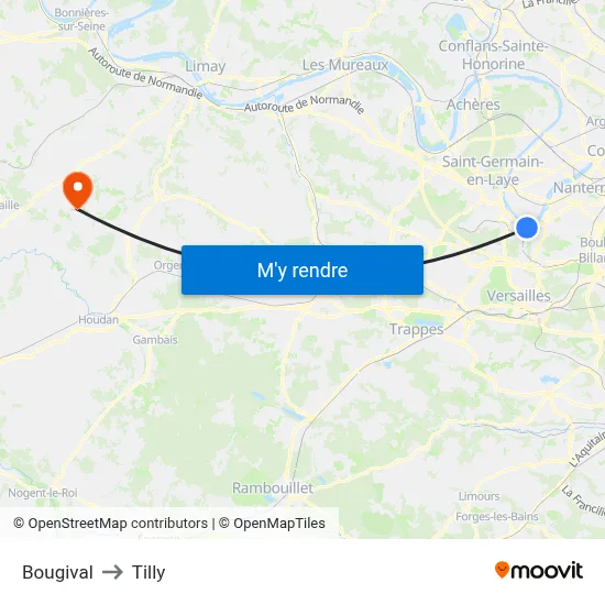 Bougival to Tilly map
