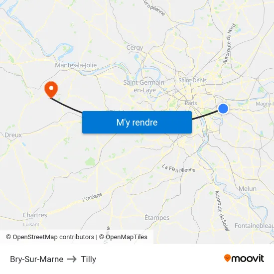 Bry-Sur-Marne to Tilly map