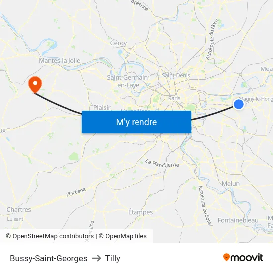 Bussy-Saint-Georges to Tilly map