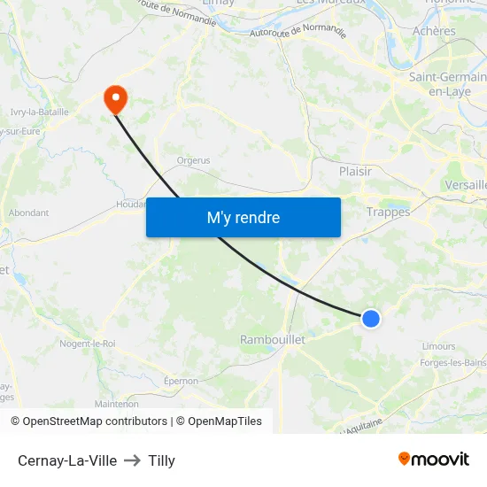 Cernay-La-Ville to Tilly map