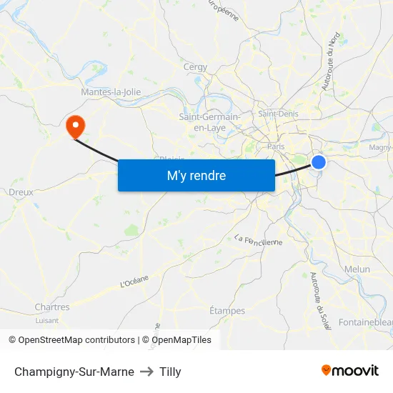 Champigny-Sur-Marne to Tilly map