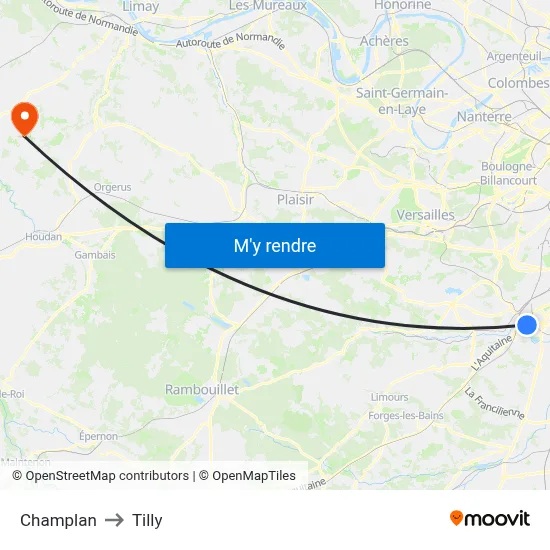 Champlan to Tilly map