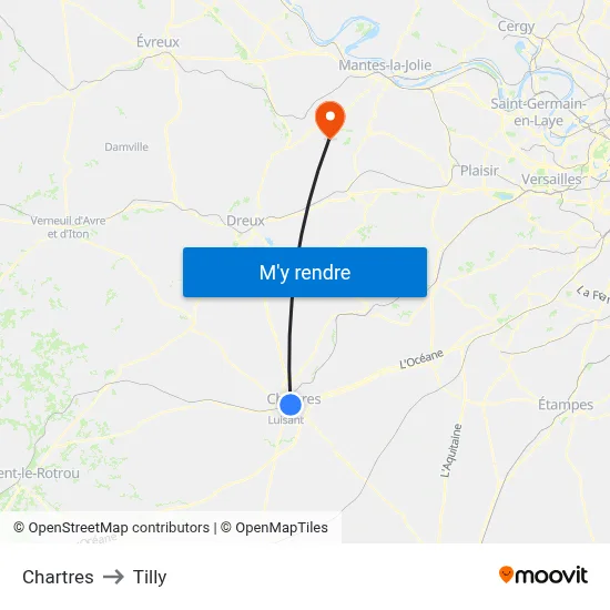 Chartres to Tilly map