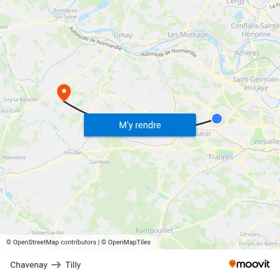 Chavenay to Tilly map