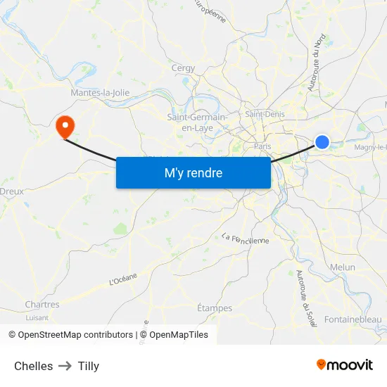 Chelles to Tilly map